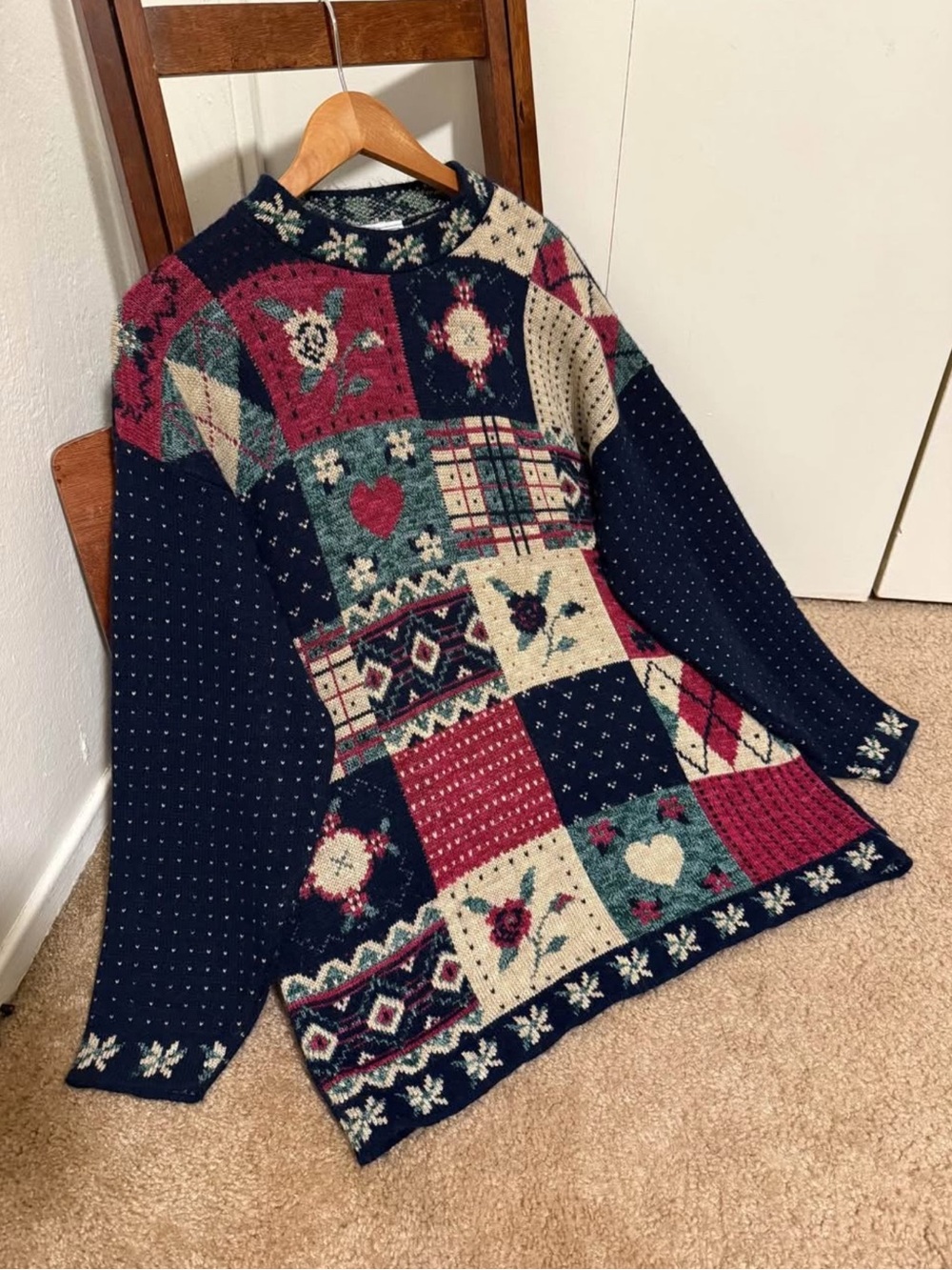 Adele Knitwear Navy Multicolor Patterned Sweater
